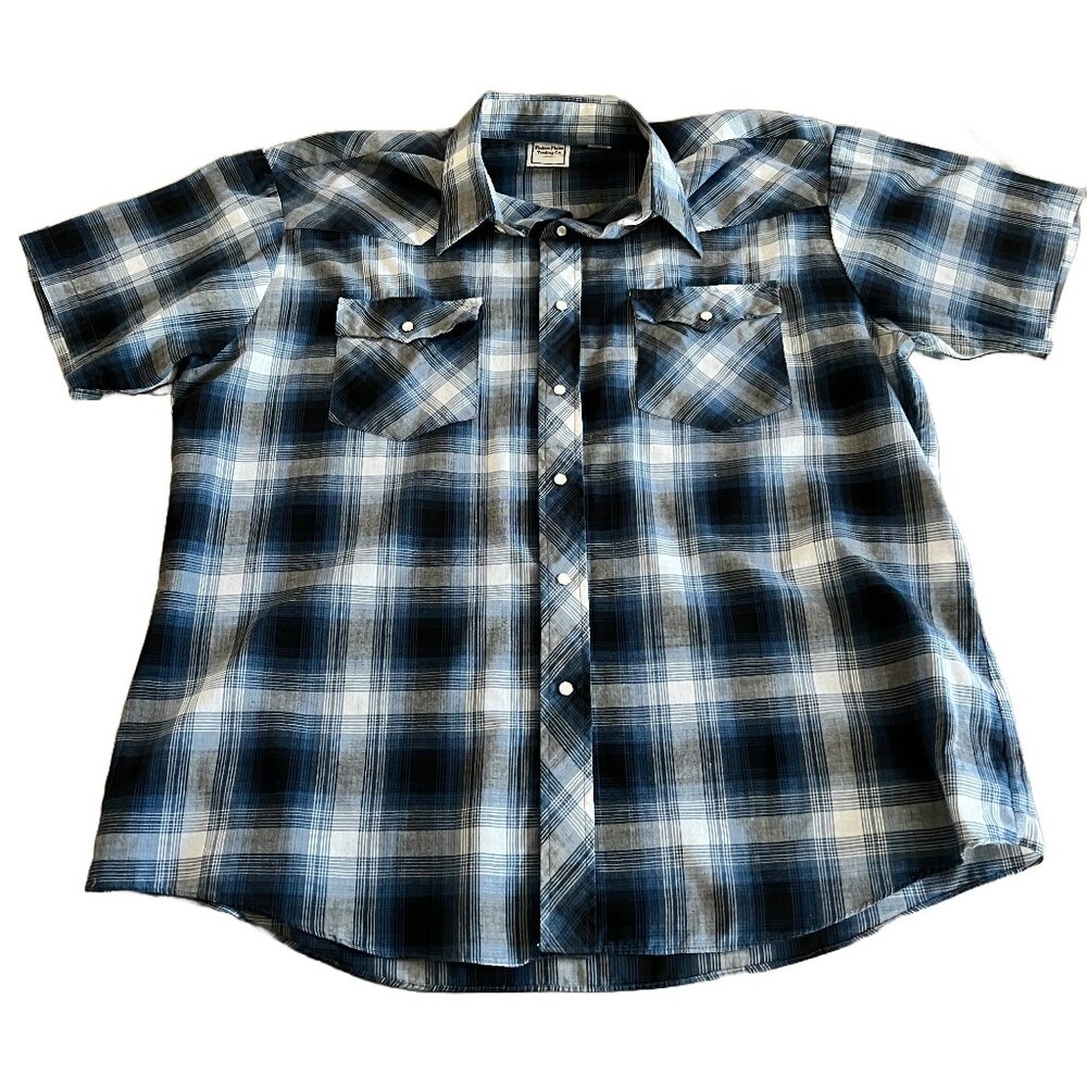 Western Plains Trading Co. Men's XXL Short Sleeve Blue Plaid Snap Up Shirt